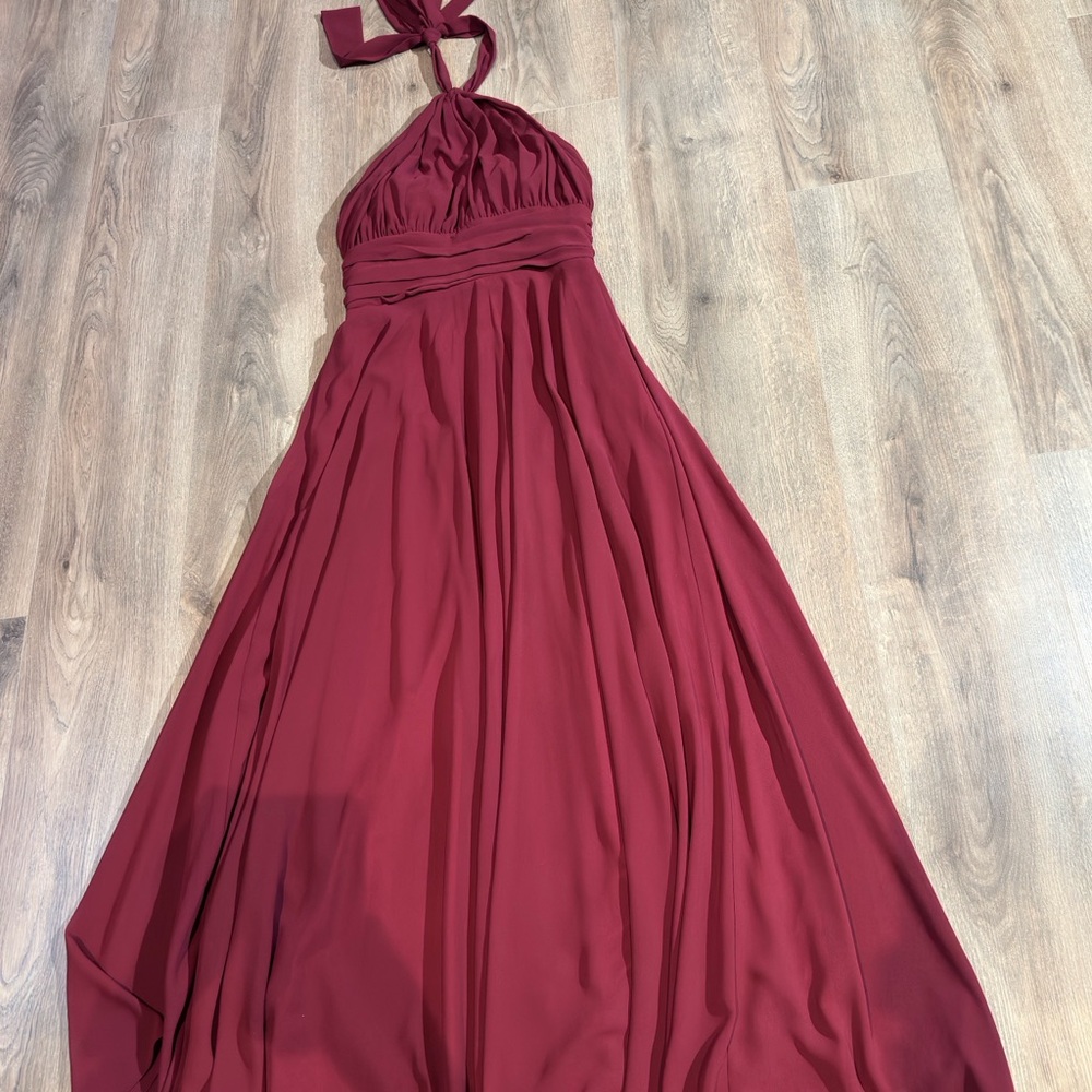 Elegant Burgundy Halter Maxi Dress